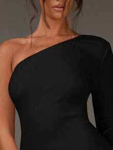 Athîral 女士秋季连衣裙，时尚外出连衣裙，白色露肩连衣裙，婚礼宾客连衣裙 - 黑色 - 查看 6