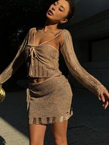 Chiquease Women's Basic Fashion Minimalist Sequin Vacation Party Sexy Knit 3 Pieces Set - Multicolor - View 3