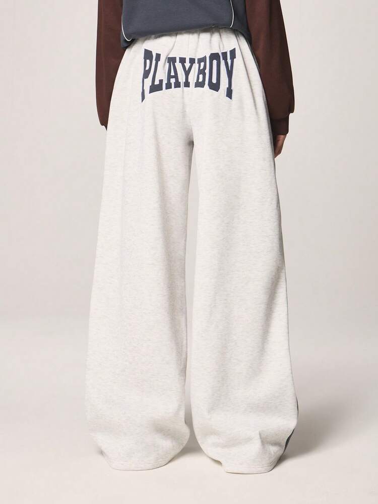 Missguided x Playboy Logo Wide Leg Joggers With Side Stripes And Drawstring Waist Casual Sweatpants For Everyday Comfort And Street Style
