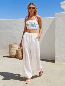 Vivid Eden Set de 2 piese pentru femei, cu imprimeu floral, camisol și pantaloni, pentru vacanță, casual - Multicolor - Vizualizare 8