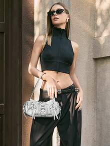 女士单肩包，流浪包，时尚，个性化，简约，百搭，街头风，甜美酷女孩，性感女孩，Y2K，铆钉，机车风，朋克，青少年 - 銀色 - 查看 9