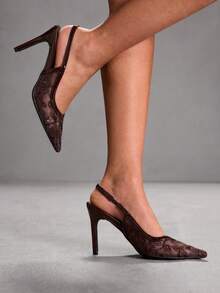 CUCCOO SZL Women's Elegant Lace Pointed Toe Pumps For Commuting - Coffee Brown - View 1