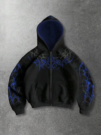 Street Life هودي رجالي كاجوال يومي مطبوع بطباعة جرافيك، سحاب، بلوزة رياضية، خريف