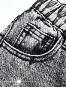 SHEIN ChillGRL Tween GirlsGrey Fashionable Casual Rhinestone Embellished Loose Wide-Leg Washed Denim Jeans - Light Grey - View 8