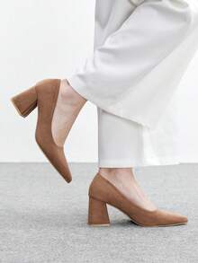 CUCCOO BIZCHIC Tacones altos elegantes de punta fina para mujer, versátiles para ir al trabajo - Camel - Ver 3