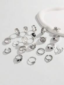 ROMWE Goth 4 pièces/set Bagues en forme d'étoile spirale de style punk, set de bagues réglables pour couples