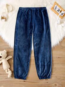 Manfinity VCAY 男士字母刺绣上衣和裤子睡衣套装 - 寶藍色 - 查看 8