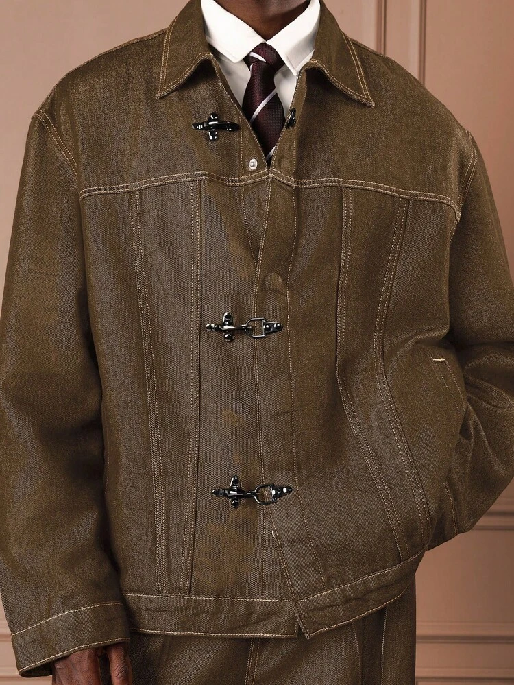 Raw Denim Jacket With Loop Fastener