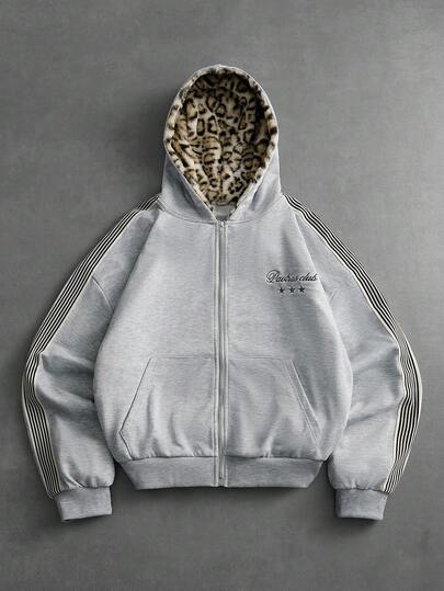 PAVTROS 男士街头服饰，复古风，ins风连帽衫，针织连帽开衫，卫衣，豹纹绒面面料，奢华品质，品牌Logo，可定制，街头服饰，休闲，时尚，户外，返校季，节日礼物，男友礼物，老公礼物