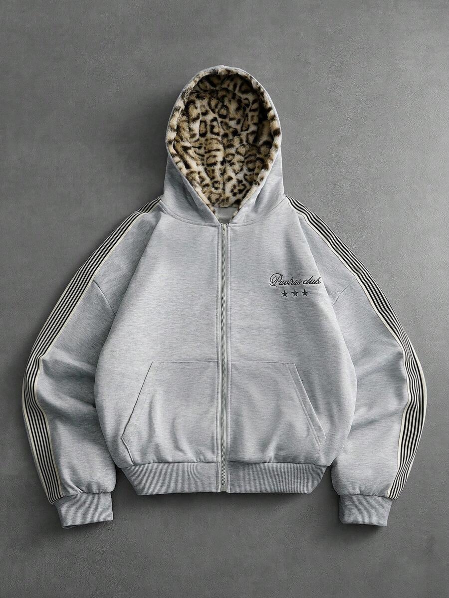 PAVTROS Áo hoodie phong cách đường phố nam, Cổ điển, Áo khoác len cardigan trùm đầu, Áo nỉ, Vải in họa tiết da báo sang trọng, Chất lượng cao cấp, Logo thương hiệu, Cá nhân hóa, Thời trang đường phố, Thường ngày, Thời trang, Hoạt động ngoài trời, Trở lại trường, Quà tặng ngày lễ, Quà tặng bạn trai, Quà tặng chồng - Xám - Xem 1