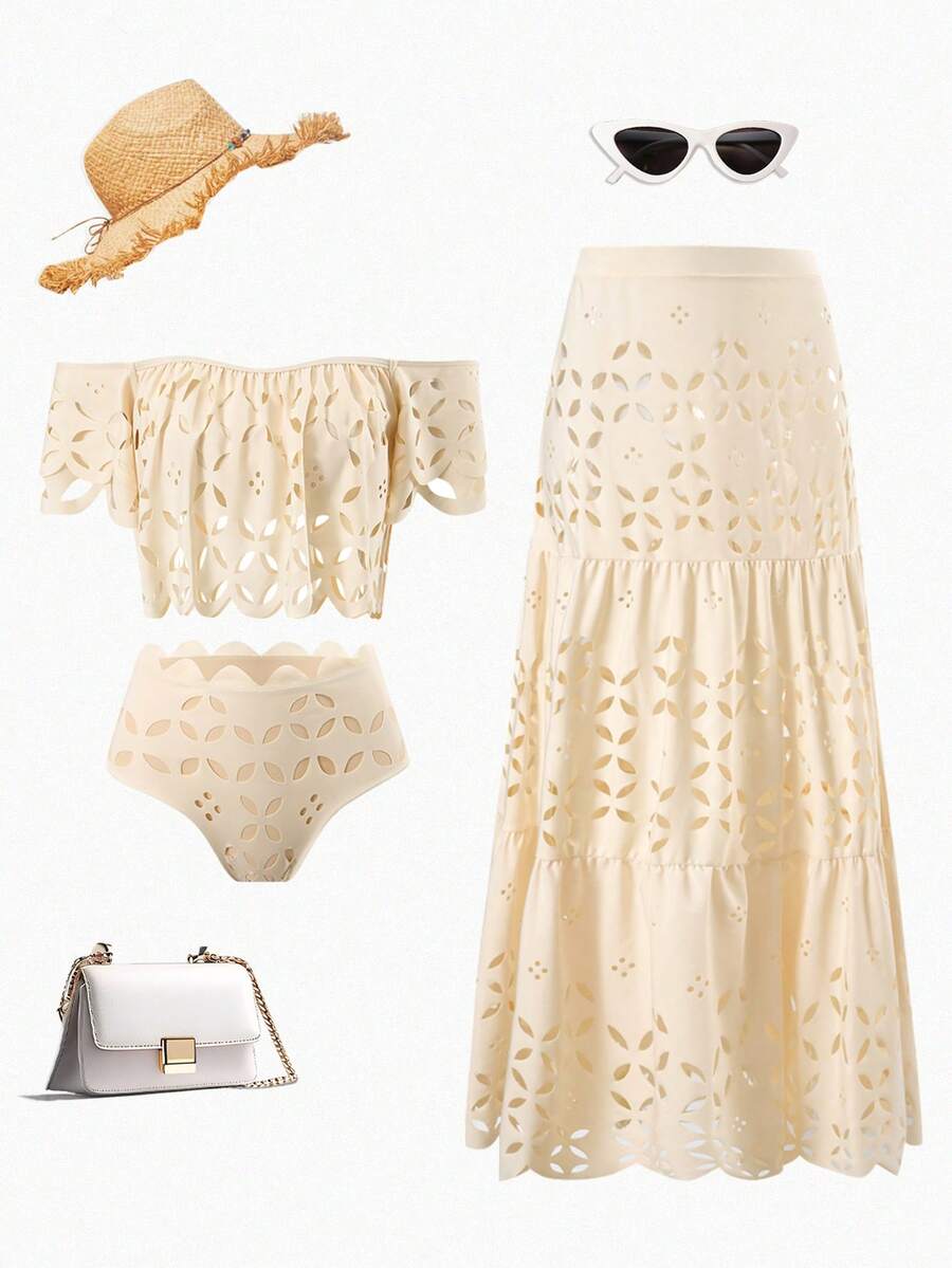 Swim Oasis Women's Solid Color Hollow Out Tankini Swimsuit Set