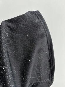 SHEIN Tall 女士休闲度假优雅日常百搭时尚外出通勤派对亮片面料露背蝴蝶结腰部短款吊带上衣，春夏款 - 黑色 - 查看 3