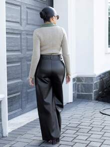 Melissa Matos Pantalon long femme vintage délavé à la mode Maillard - Noir - Voir 4