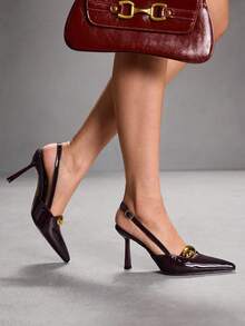 CUCCOO SZL Modne, eleganckie, metalowe, ozdobne czółenka z noskiem w szpic, idealne do dojazdów do pracy