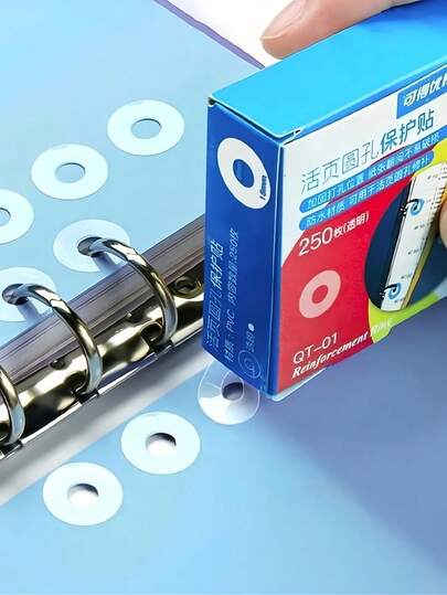 250 etiquetas autoadhesivas redondas de refuerzo para perforar, para reparar agujeros rotos en hojas sueltas, útiles escolares y de oficina, esenciales duraderos para encuadernación y organización
