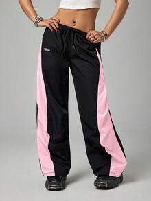 SHEIN PETITE Women's Colorblock Casual Sports Pants - Multicolor - View 3