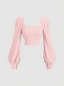 SHEIN MOD Áo thun nữ cỡ lớn màu mơ, cổ vuông, tay phồng, kiểu dáng thường ngày, thích hợp cho mùa thu/đông, thích hợp mặc ngày Valentine. - Hồng - Xem 1