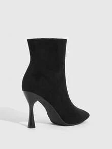 CUCCOO SZL Women's Fashion Versatile Pointed Toe Mid-Calf High Heel Boots - Black - View 4