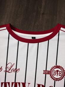 Betty Boop x SHEIN Women's Casual Fashion Street Chic Daily Commute School Sports Style Cartoon Character & Letter Striped Print Ringer Tee, Summer - White - View 5