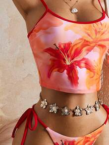 Bellisia Orange-rotes Batik-Platzier-Muster Träger-Top & Bindeseiten-Hose 2-teiliges Bikini-Set, für Frühling/Sommer - Verschiedenfarbig - Übersicht 7