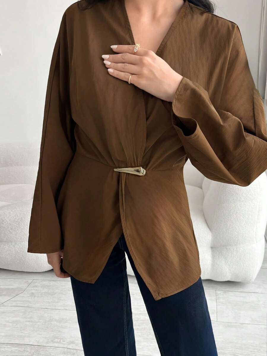 Modelyn Primavera a verano, Día de San Valentín, vacaciones, Carnaval, disfraz de playa para mujeres, blusa marrón modesta, blusa marrón chocolate, blusa marrón café - Óxido marrón - Ver 1