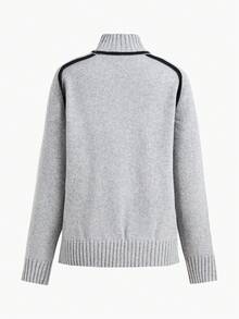 MOTF PREMIUM WOMEN'S FASHIONABLE TURTLENECK CONTRAST BINDING SWEATER - Grey - View 2