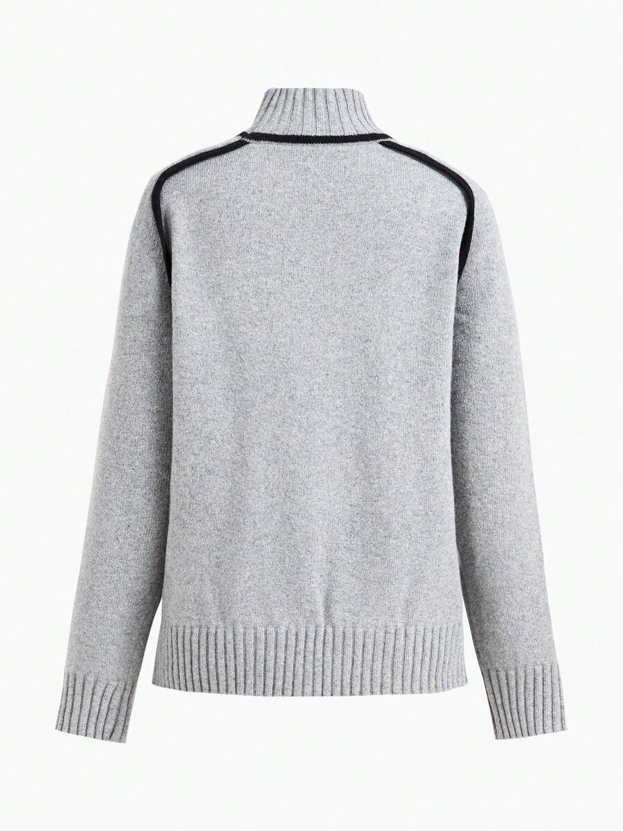 MOTF PREMIUM WOMEN'S FASHIONABLE TURTLENECK CONTRAST BINDING SWEATER - Grey - View 2
