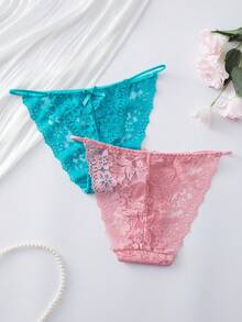 6条装多色花卉蕾丝丁字裤，无缝女士内裤 - 彩色 - 查看 5