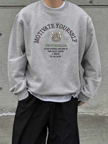 DAZY Sudadera de cuello redondo con bordado de letras para hombre, primavera/otoño - Gris - Ver 1