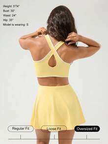 Menodora SHEIN Sport Váy thể thao hở eo không tay cho nữ có cổ bo - Màu vàng ngỗng - Xem 2