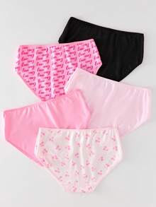 SHEIN 5件套少女简约樱桃爱心字母系列柔软舒适纯棉内裤