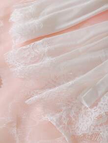 DelicateAllure 情人节性感网纱蕾丝边喇叭袖女士睡袍 - 白色 - 查看 10