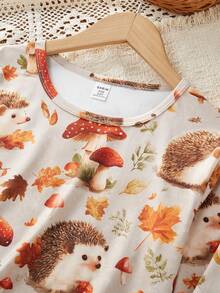 Girls' Hedgehog Print Long-Sleeve Top And Pants Set - Apricot - View 4