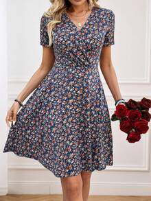 Miaspire 女士 V 领花卉印花短款休闲连衣裙情人节连衣裙 - 彩色 - 查看 3