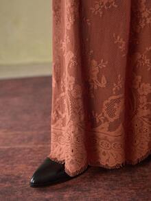 MOTF STUDIO 女士蕾丝喇叭优雅浪漫约会中长裙 - 棕色 - 查看 5