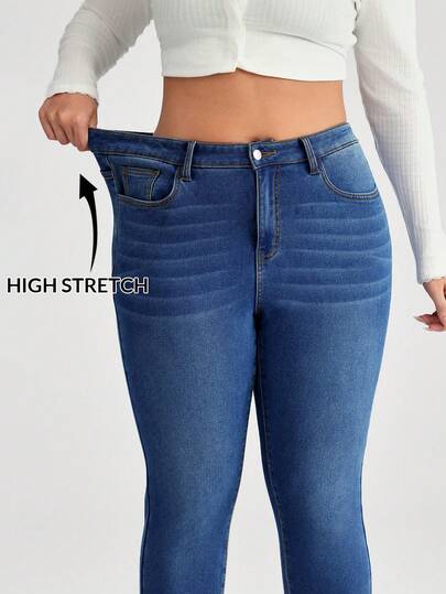 Firerie Plus Size Casual Blue Stretch Skinny Jeans