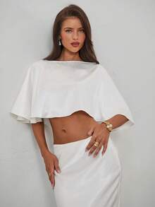 Aloruh Bộ đồ nữ mùa xuân/hè mới màu trắng thanh lịch, lãng mạn, thích hợp cho hẹn hò/lễ tốt nghiệp/tiệc tùng, gồm áo choàng ngắn bóng mượt và chân váy dài cạp cao. - trắng - Xem 7