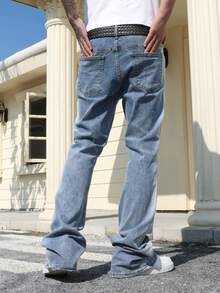 Manfinity Roughcore Quần jeans ống loe nam có túi và cúc, kiểu dáng thường ngày, thích hợp đi làm. - Rửa nhẹ - Xem 3