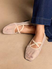 Rosivie Giày bệt nữ thoáng khí thoải mái, đơn giản, tối giản - Màu be - Xem 6