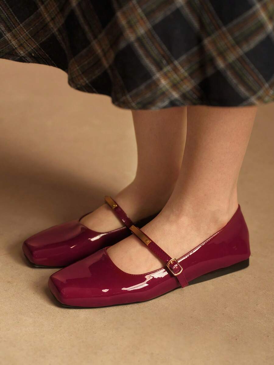 Rosivie Giày bệt nữ đi làm thường ngày đa năng có khóa cài - Màu Đỏ Sâu - Xem 1