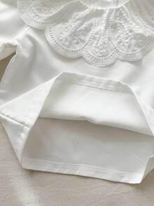 SHEIN Babygirl Infant & Baby GirlSpring/Autumn Lace Collar Long Sleeve Casual Top, Paired With Fashionable Western Style Strap Cowboy Tank Top And Long Versatile Fashion Jeans Set, Suitable For Traveling, Vacation Or Daily Casual Wear - Blue - View 7