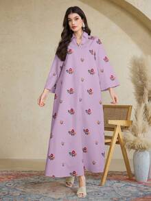 Al Najma Women's Turkish Long Tunic & Arabian Traditional Long Robe Dress, Kaftan & Jalabiya - Purple - View 2