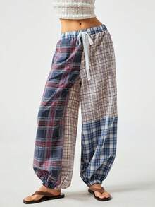 SoleilVie Quần ống rộng cạp chun họa tiết kẻ caro phối màu độc đáo - Sự kết hợp nghệ thuật giữa các loại vải kẻ caro nhiều màu sắc, thắt dây ren, kiểu dáng thường ngày, một item không thể thiếu cho những bộ trang phục thời thượng và cá tính. - Nhiều màu - Xem 6