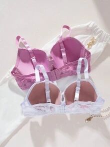 2件/套 大码女士蕾丝纯色简约钢圈可调节文胸 - 彩色 - 查看 2