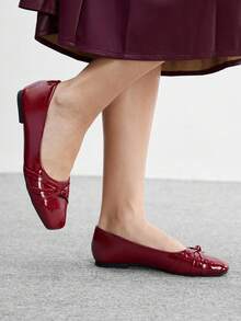CUCCOO BIZCHIC 女士休闲百搭通勤简约日常平底鞋 - 酒紅色 - 查看 4