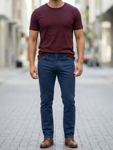 Pantalón para hombre estilo urbano sencillo tela mezclilla ajuste entallado tiro medio sin cuello largo uso diario oficina casual - Azul - Ver 1