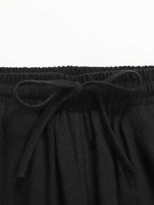 SHEIN 少女休闲纯色抽绳运动裤 - 黑色 - 查看 3