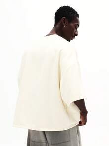 SUMWON 男士宽松圆领短袖T恤 休闲街头风 日常舒适经典版型 夏季必备基础款上衣 纯色 - 米色 - 查看 2