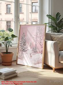 一幅粉色冬季森林帆布画，描绘了雪景、圣诞树和可爱的驯鹿。这款充满少女气息的节日海报非常适合装饰卧室、客厅或浴室的墙面。 - 彩色 - 查看 6
