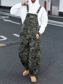 Manfinity EMRG Men's Fashionable Casual Autumn Camouflage Multi-Pocket Denim Bib Pants  Overalls Men Camo Overalls Men - Army Green - View 6